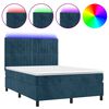 vidaXL atsperu gulta ar matraci, LED, tum&scaron;i zils samts, 140x190 cm