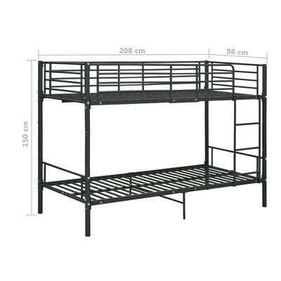 vidaXL divstāvu gulta, melns metāls, 90x200 cm