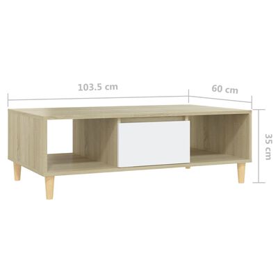 vidaXL kafijas galdiņš, balta un ozolkoka krāsa, 103,5x60x35 cm