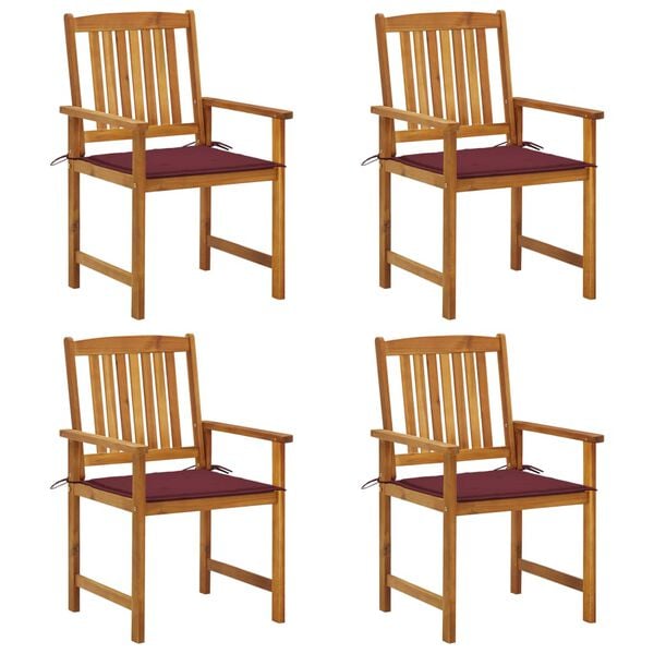 vidaXL dārza krēsli ar matračiem, 4 gab., akācijas masīvkoks