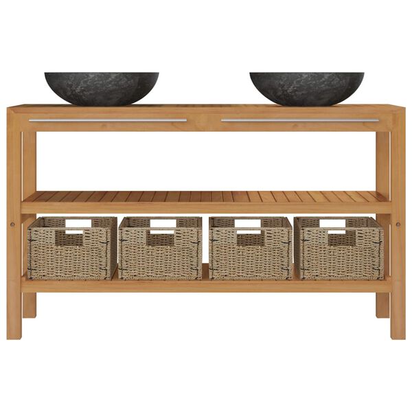 vidaXL vannasistabas plaukts, masīvs tīkkoks, melnas marmora izlietnes