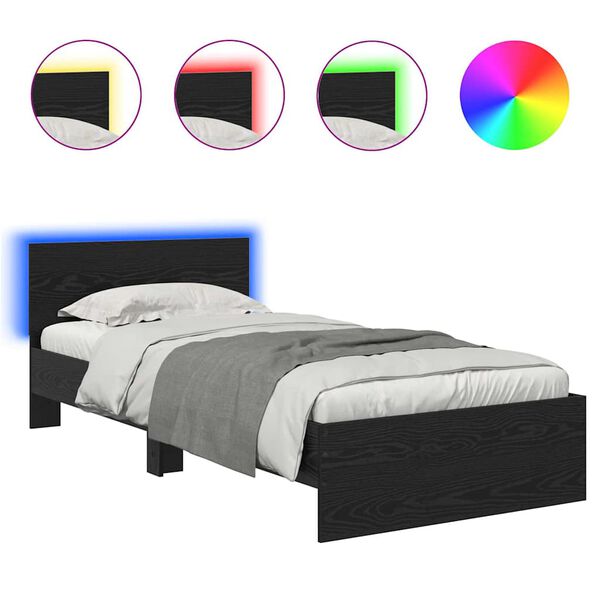 vidaXL Gultas rāmis Melns ozolkoks 90 x 200 cm Inženierijas koks