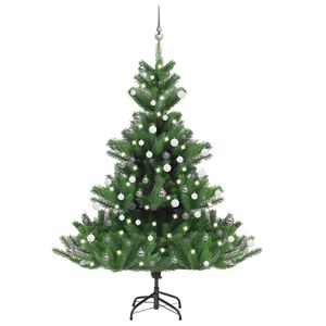 vidaXL mākslīgā Kaukāza baltegle ar LED un bumbiņām, 180 cm, zaļa