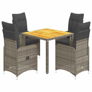 vidaXL 5-daļīgs bistro mēbeļu komplekts, matrači, pelēks PE