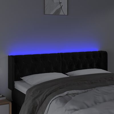 vidaXL gultas galvgalis ar LED, 163x16x78/88 cm, melns samts