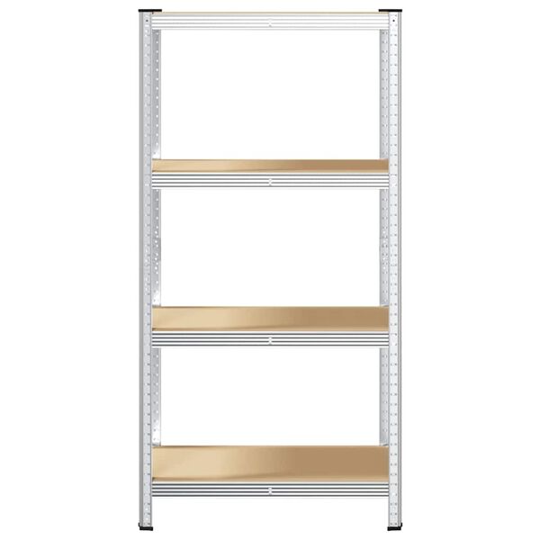 vidaXL 4-līmeņu plaukts, sudraba krāsas tērauds, inženierijas koks