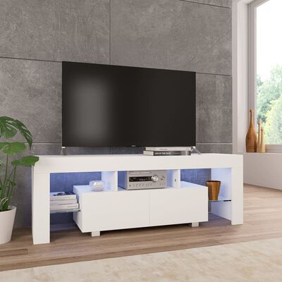 vidaXL TV galdiņš ar LED lampiņām, 130x35x45 cm, spīdīgi balts