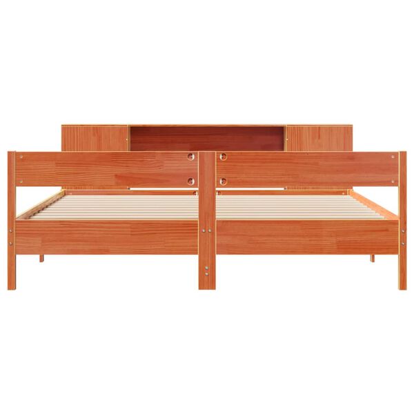 vidaXL gulta ar grāmatu plauktu, bez matrača, 200x200 cm, priedes koks