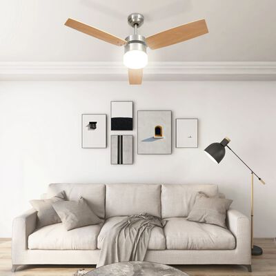 vidaXL griestu ventilators ar lampu un pulti, 108 cm, gaiši brūns
