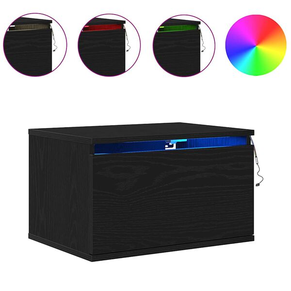 vidaXL Sienā piestiprināms naktsgaldiņ&scaron; Melns ozolkoks 50 x 36 x 30 cm