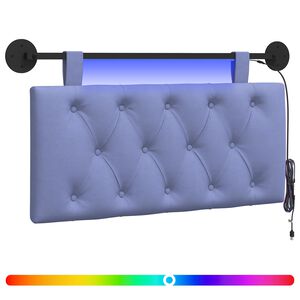 vidaXL Piekaramais gultas galvgalis Ar LED gaismu Džinsu zils Audums