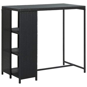 vidaXL bāra galds ar plauktiem, 120x60x110 cm, melna PE rotangpalma