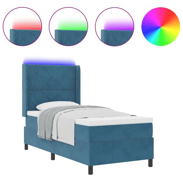 vidaXL Kastītes atsperu gulta ar matraci Zila 100 x 200 cm Samts