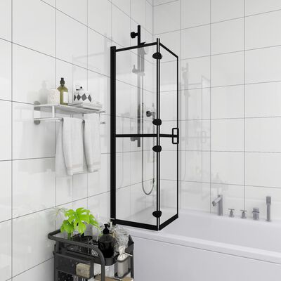 vidaXL salokāma dušas kabīne, ESG, 100x140 cm, melna