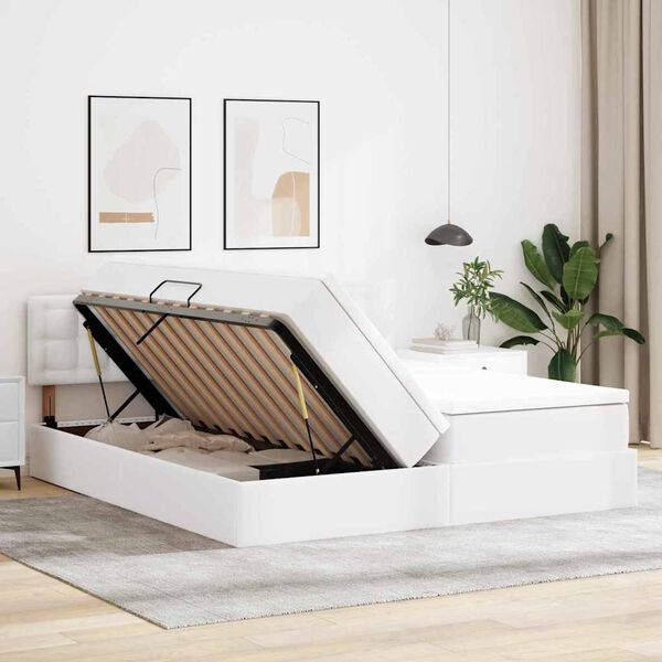 vidaXL Gulta ar uzglabā&scaron;anas vietu un LED Tīra balta 200 x 200 cm