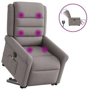 vidaXL elektrisks masāžas krēsls, paceļams, pelēkbrūns audums
