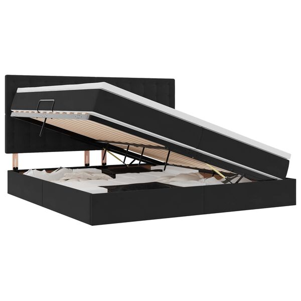 vidaXL Gulta ar uzglabāšanas vietu un LED Melna 200 x 200 cm Samts