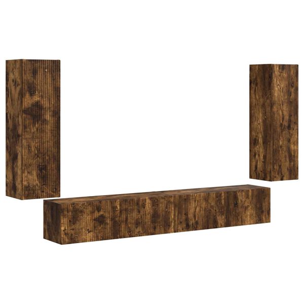 vidaXL Televizora sienas skapja komplekts 4 pcs Dūmaka ozols