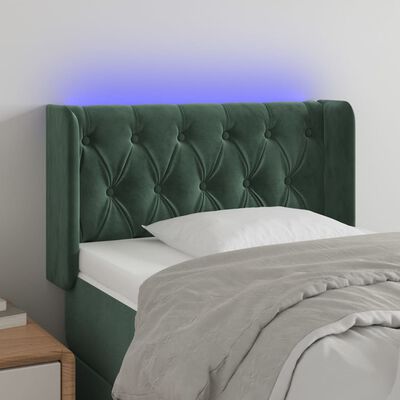 vidaXL gultas galvgalis ar LED, 83x16x78/88 cm, tumši zaļš samts