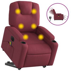 vidaXL elektrisks masāžas krēsls, paceļams/atgāžams, vīnsarkans audums