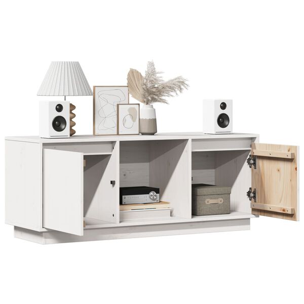 vidaXL TV plaukts, balts, 110,5x35x44 cm, priedes masīvkoks