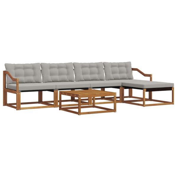 vidaXL Āra dīvānu komplekts ar spilvenu 6 pcs Dabīgs un gai&scaron;i pelēks