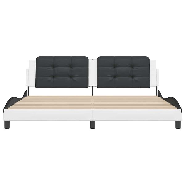 vidaXL gultas rāmis bez matrača, Zadar, balts, melns, 200x200cm, mākslīgā āda
