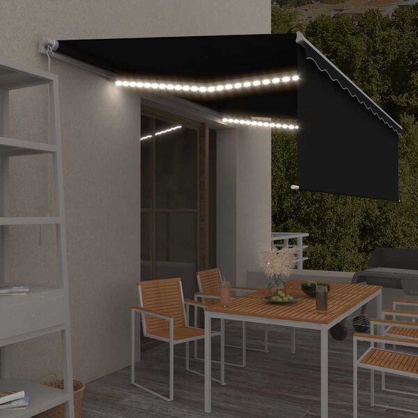 vidaXL izvelkama markīze ar žalūziju un LED, 5x3 m, manuāla, pelēka