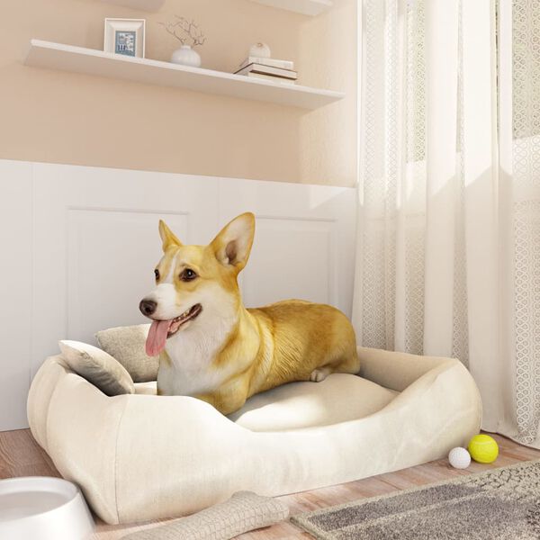 vidaXL suņu gulta ar spilveniem, bē&scaron;a, 75x58x18 cm, audums