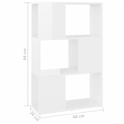 vidaXL grāmatu plaukts, 60x24x94 cm, spīdīgi balts, skaidu plāksne