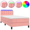 vidaXL atsperu gulta ar matraci, LED, rozā samts, 100x200 cm