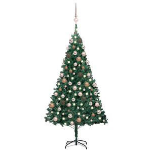 vidaXL izgaismota mākslīgā Ziemassvētku egle ar rotājumiem, 120cm, PVC