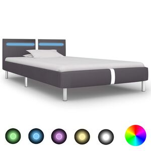 vidaXL gultas rāmis ar LED, pelēka mākslīgā āda, 90x200 cm