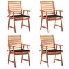vidaXL dārza krēsli ar matračiem, 4 gab., akācijas masīvkoks