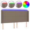 vidaXL gultas galvgalis ar LED, 163x16x118/128 cm, pelēkbrūns audums