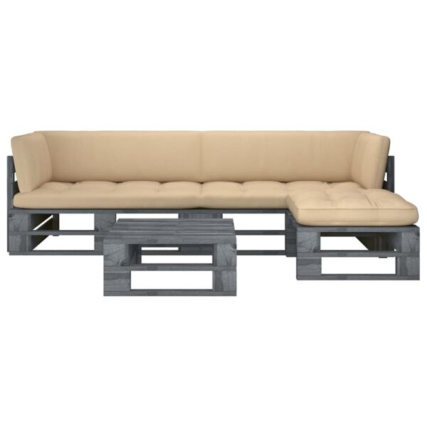 vidaXL 4-daļīgs palešu mēbeļu komplekts ar matračiem, priedes koks