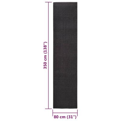 vidaXL nagu asināšanas paklājs, melns, 80x350 cm, sizals
