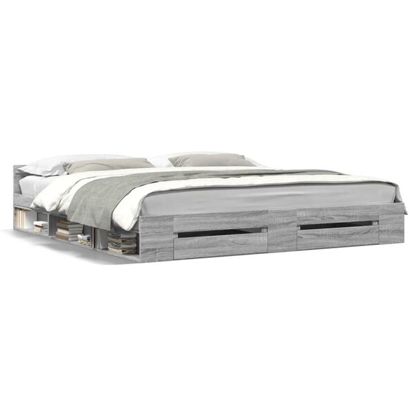 vidaXL gultas rāmis ar atvilktnēm, pelēka ozola, 200x200 cm