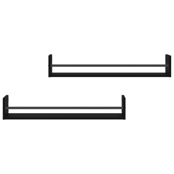 vidaXL sienas plaukti ar stieņiem, 2 gab., melni, 80x16x14 cm