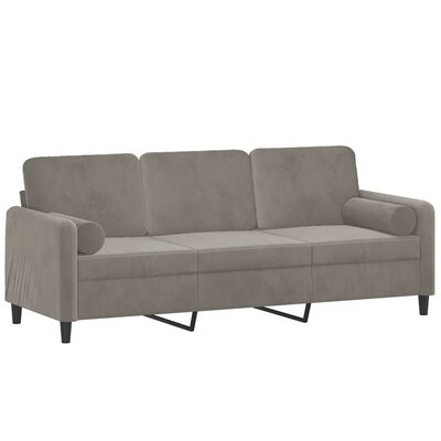 vidaXL trīsvietīgs dīvāns ar spilveniem, gaiši pelēka, 180 cm, samts