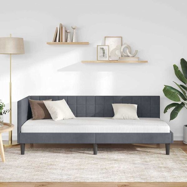 vidaXL Stūra gultas rāmis Tum&scaron;i pelēks 80 cm x 200 cm Samts