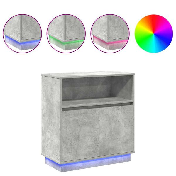 vidaXL LED sānu galds Betona pelēka 71 x 34,5 x 75 cm