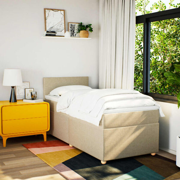 vidaXL atsperu gulta ar matraci, krēmkrāsas, 90x190 cm, audums