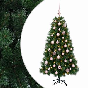 vidaXL Mākslīgā Ziemassvētku egle ar eglītes bumbām 120 cm 150 LED