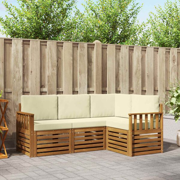 vidaXL Dīvāna komplekti 4 pcs Dabisks un krējuma Cietā akācijas koks