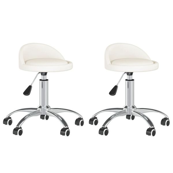 vidaXL grozāmi virtuves krēsli, 2 gab., balta mākslīgā āda