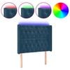 vidaXL gultas galvgalis ar LED, 93x16x118/128 cm, tum&scaron;i zils samts