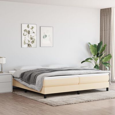 vidaXL atsperu gultas rāmis ar matraci, krēmkrāsas audums, 200x200 cm