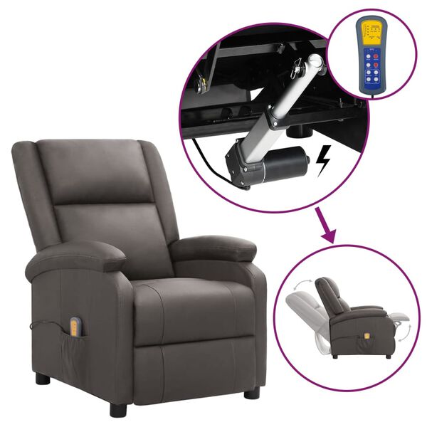 vidaXL masāžas krēsls, paceļams, pelēka dabīgā āda