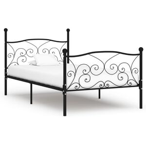 vidaXL gultas rāmis ar redeļu pamatni, melns, 90x200 cm, metāls